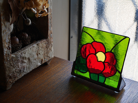 ステンドグラス 椿 パネル 置き飾り その他インテリア雑貨 glassbee88