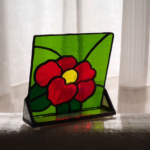 ステンドグラス 椿 パネル 置き飾り その他インテリア雑貨 glassbee88
