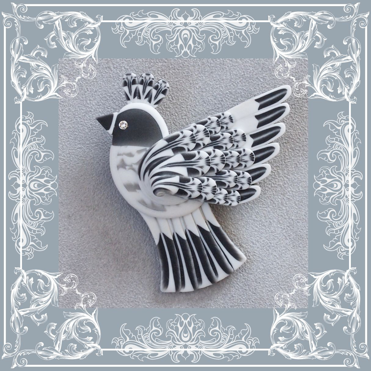 モノクローム小鳥ブローチ＊尾黒＊