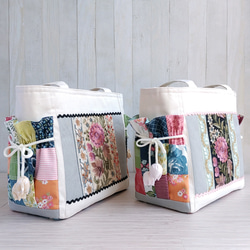 春夏のトートバッグ（生成＆グレー）★グリーン系パッチワークと刺繍リボン★【Creema限定2025】残り1点B 7枚目の画像
