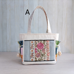 春夏のトートバッグ（生成＆グレー）★グリーン系パッチワークと刺繍リボン★【Creema限定2025】残り1点B 11枚目の画像