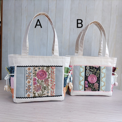 春夏のトートバッグ（生成＆グレー）★グリーン系パッチワークと刺繍リボン★【Creema限定2025】残り1点B 2枚目の画像