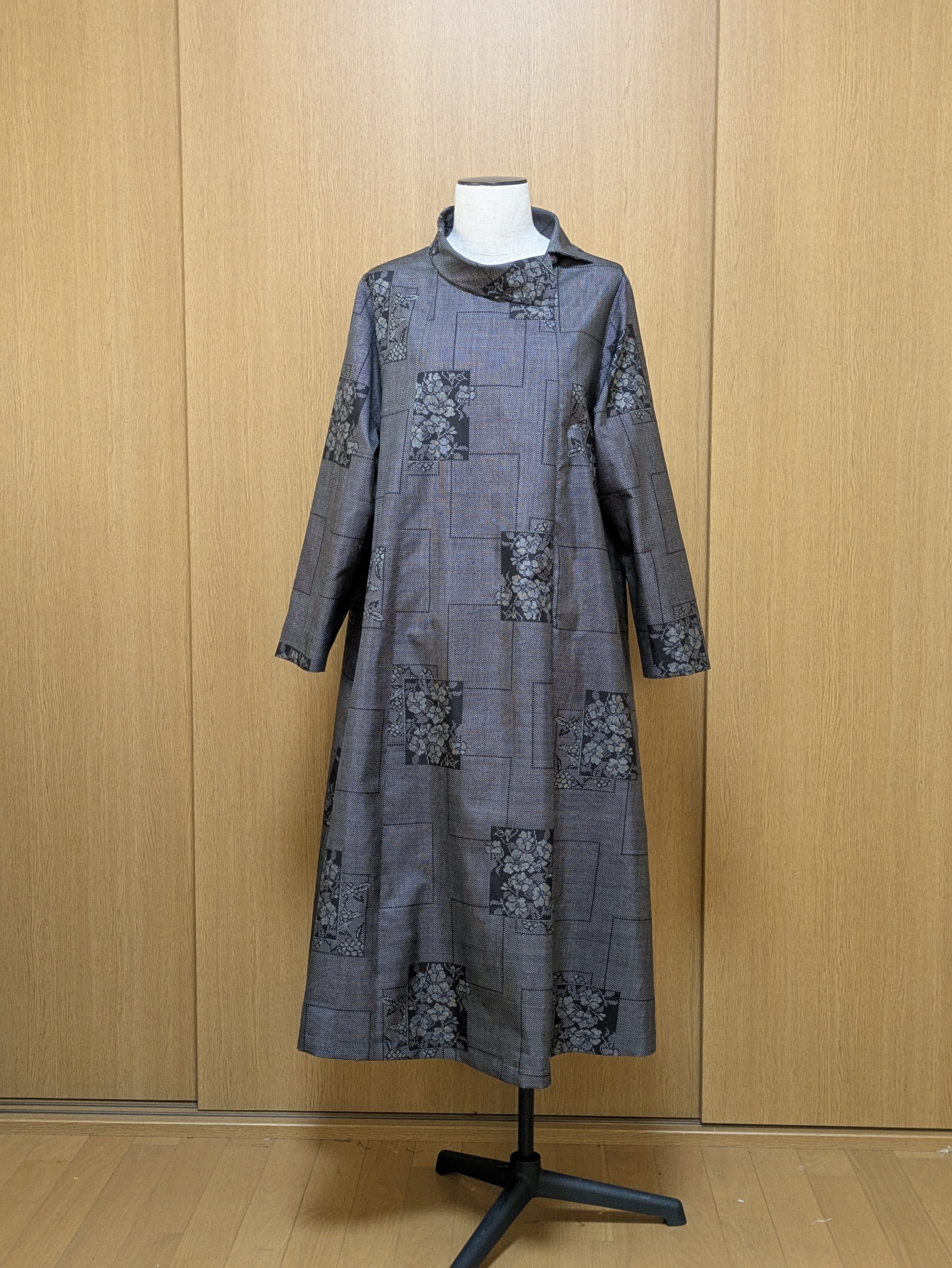 SOLD　着物リメイク　ワンピース　大島紬　L〜LL