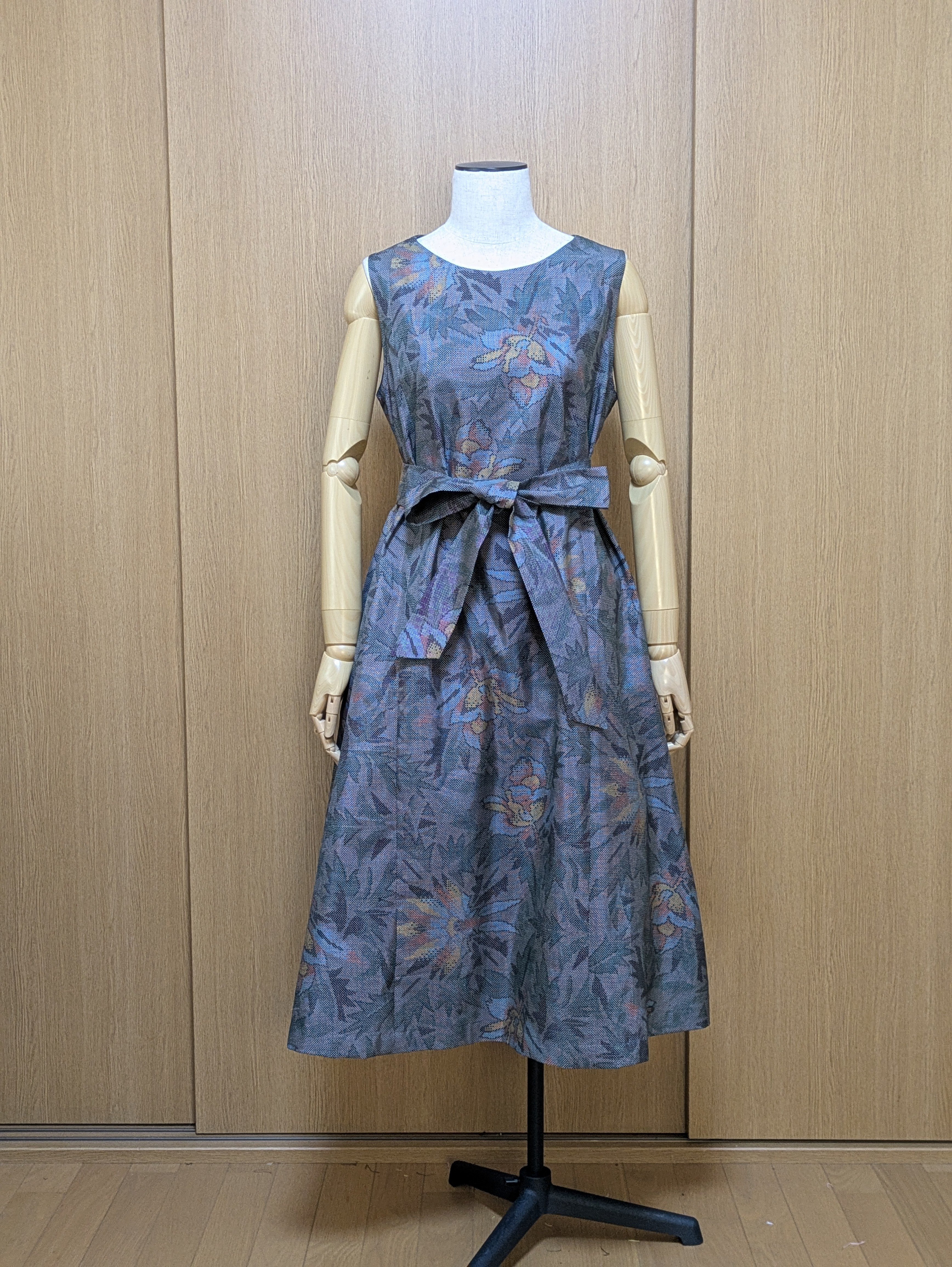 着物リメイク ワンピース 大島紬 M〜L ワンピース さらあお