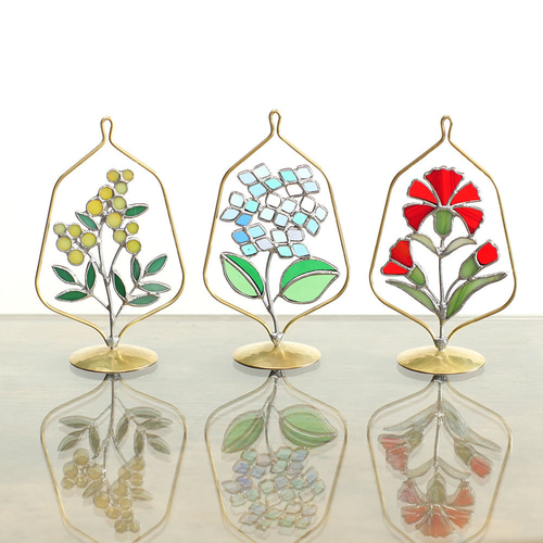 紫陽花 （真鍮ベース・ステンドグラス） サンキャッチャー PlusBox