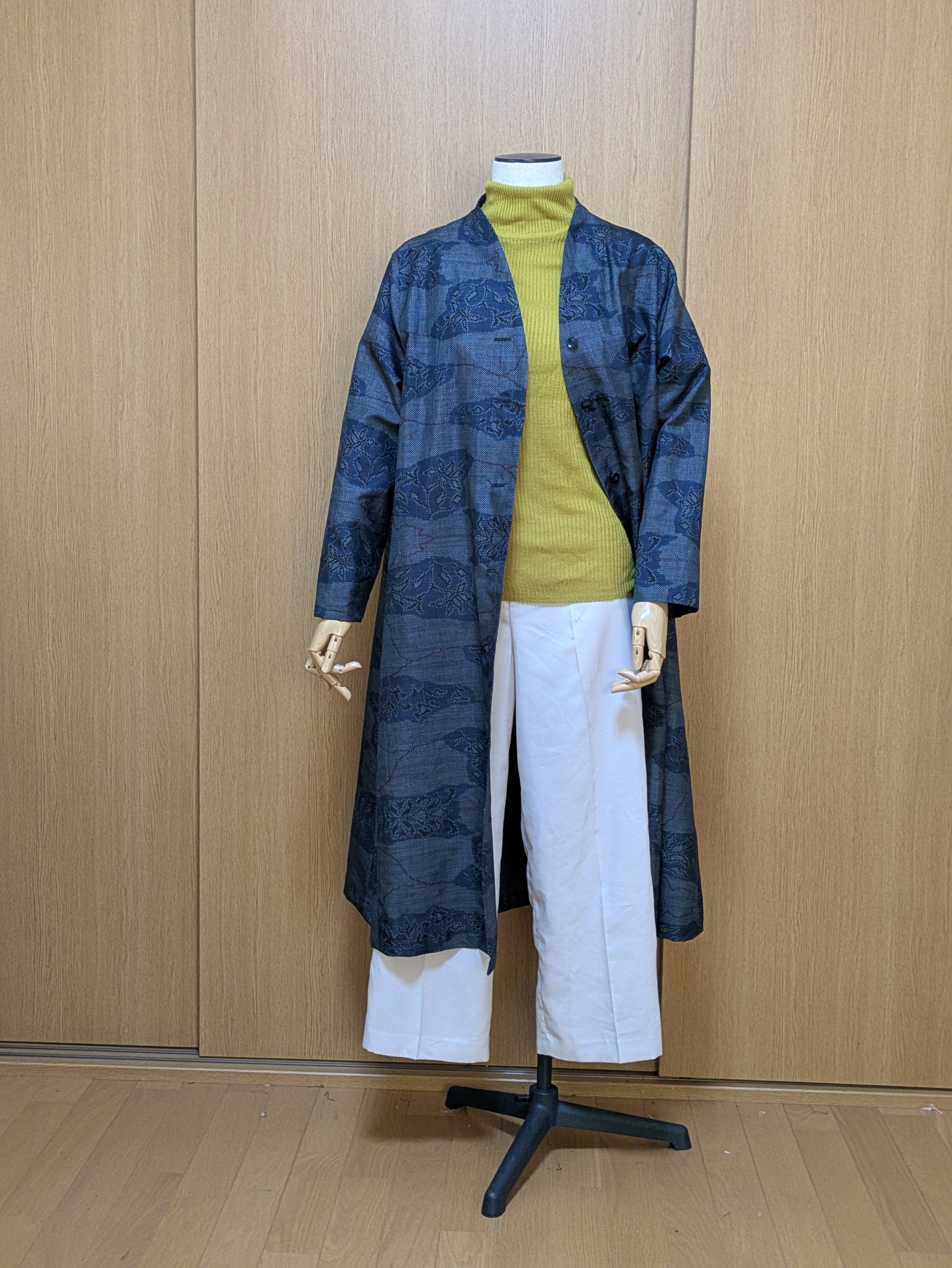SOLD　着物リメイク　コートワンピース大島紬　L〜LL