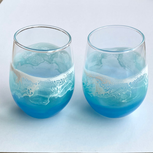 海アート グラス ペアグラス：B 2個セット レジンアート 海を感じる