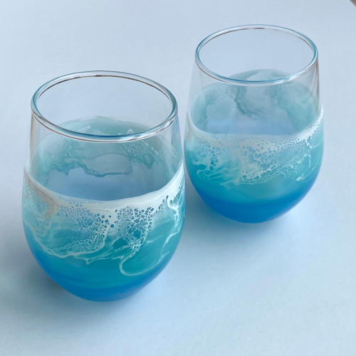海アート グラス ペアグラス：B 2個セット レジンアート 海を感じる