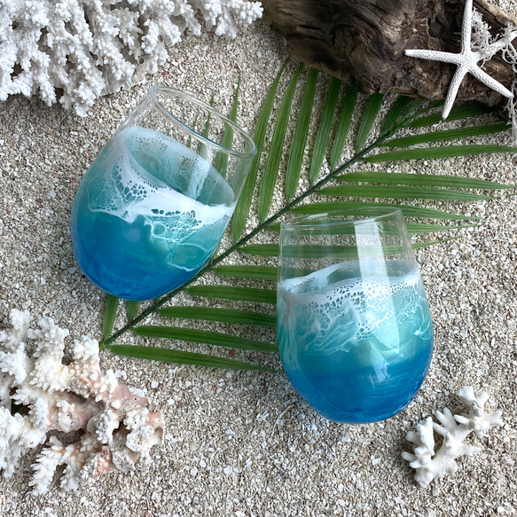 海アート グラス ペアグラス：B 2個セット レジンアート 海を感じる