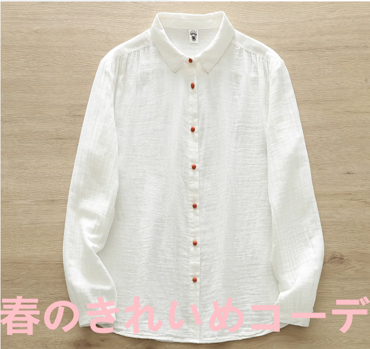 純綿二重コットンワイシャツ日系春新型長袖純色下地減齢重ね着シャツ女