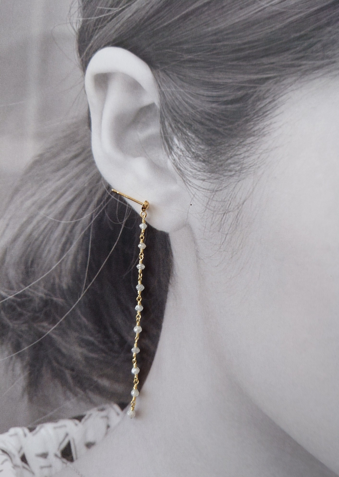 K18YG  ラフカット ダイヤモンド チェーンピアス  low diamond ダイヤモンドチェーン ロングピアス