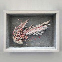 宝石細工 孔雀 アート作品 木製フレーム 日本画 和風フレーム 狩野永徳「桜と孔雀」5Lサイズ 絵画 壁掛け