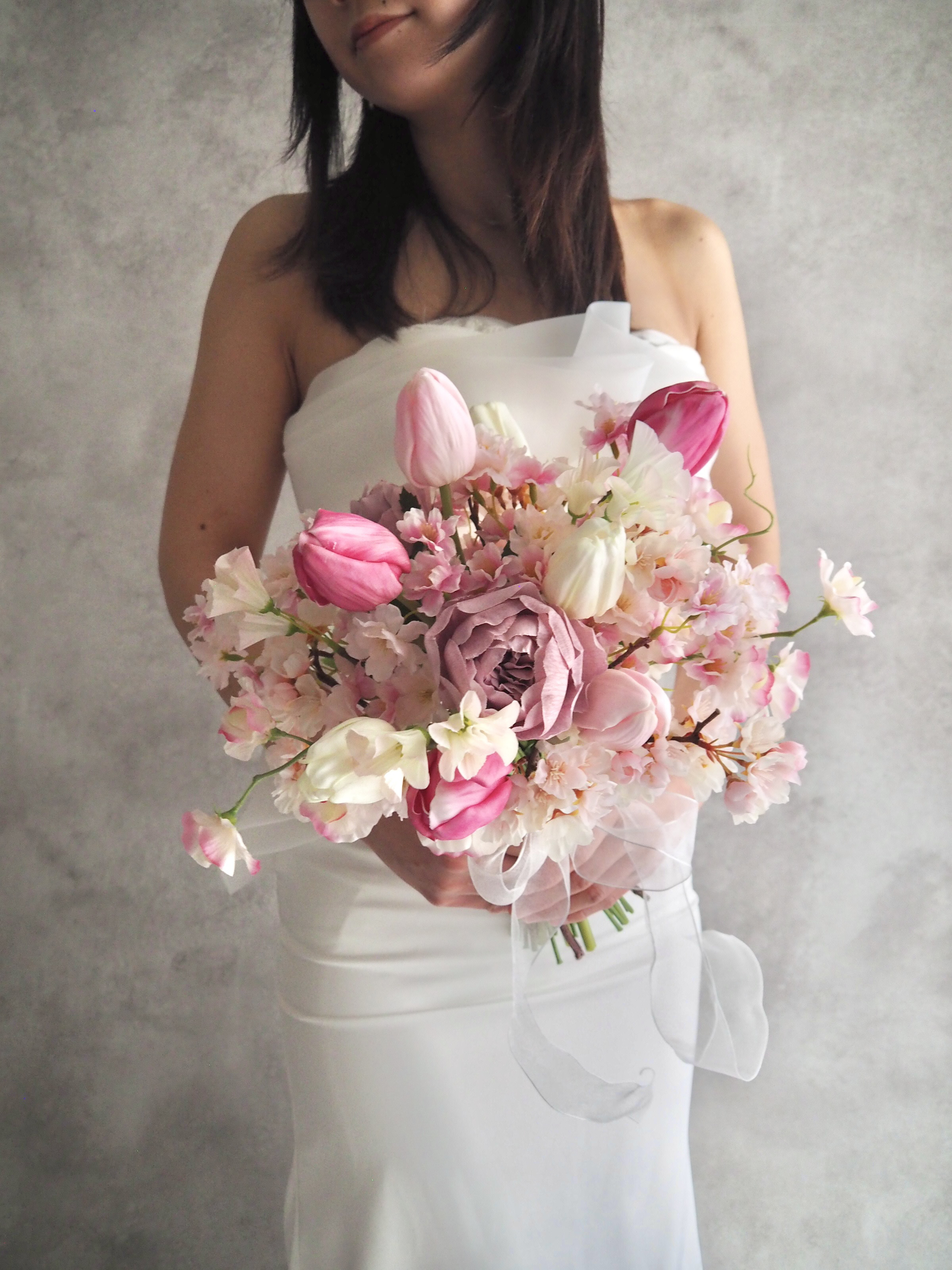 和装×春婚にぴったり！桜ブーケ｜ふわっとボリューム感あるオーバルデザイン｜三色のピンクで他に無いオトナ可愛い色合わせ