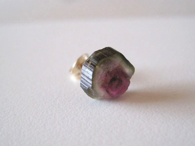 ウォーターメロントルマリンの結晶ピアス/Brazill 14kgf 片耳