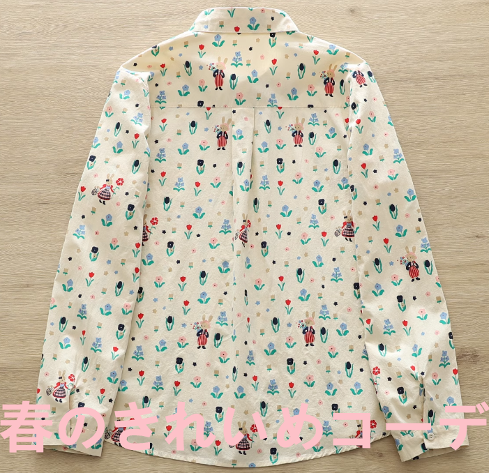 日系小清新小花綿春新型ゆったり痩せ文芸減齢小衆痩せシャツ女潮