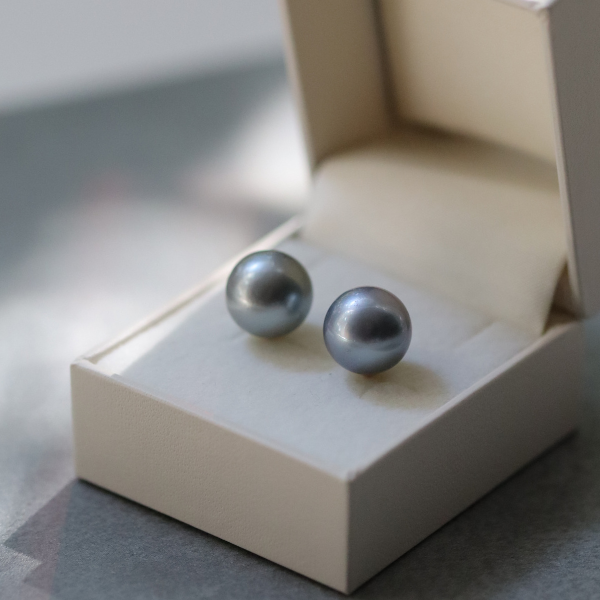 【一点物】大粒黒蝶真珠のスタッドピアス 南洋真珠 タヒチアンパール 12mm 14kgf 金属アレルギー