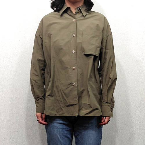 ナイロン前開きシャツ】秋服 シャツ 羽織 日本製 カーキ カシュクール