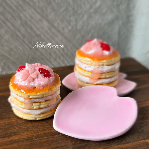 ミニチュアスイーツ　桜のケーキ ミニチュア 『桜のパンケーキ(1セット)』 ミニチュアフード