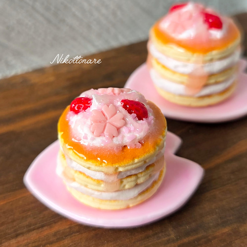 ミニチュアスイーツ　桜のケーキ ミニチュア 『桜のパンケーキ(1セット)』 ミニチュアフード