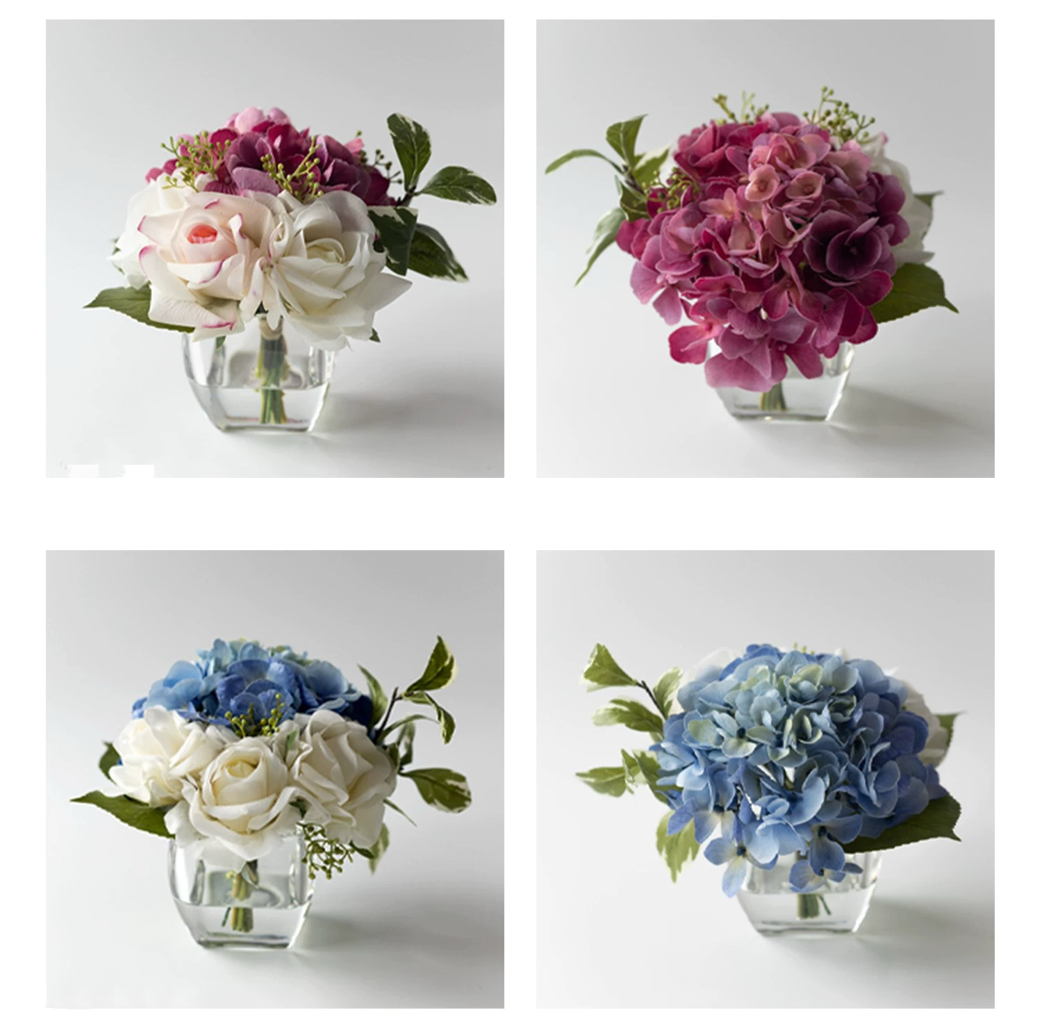 プレミアム リアルタッチ 保湿ローズ＆アジサイ フェイクウォーターアレンジメント（4色展開）