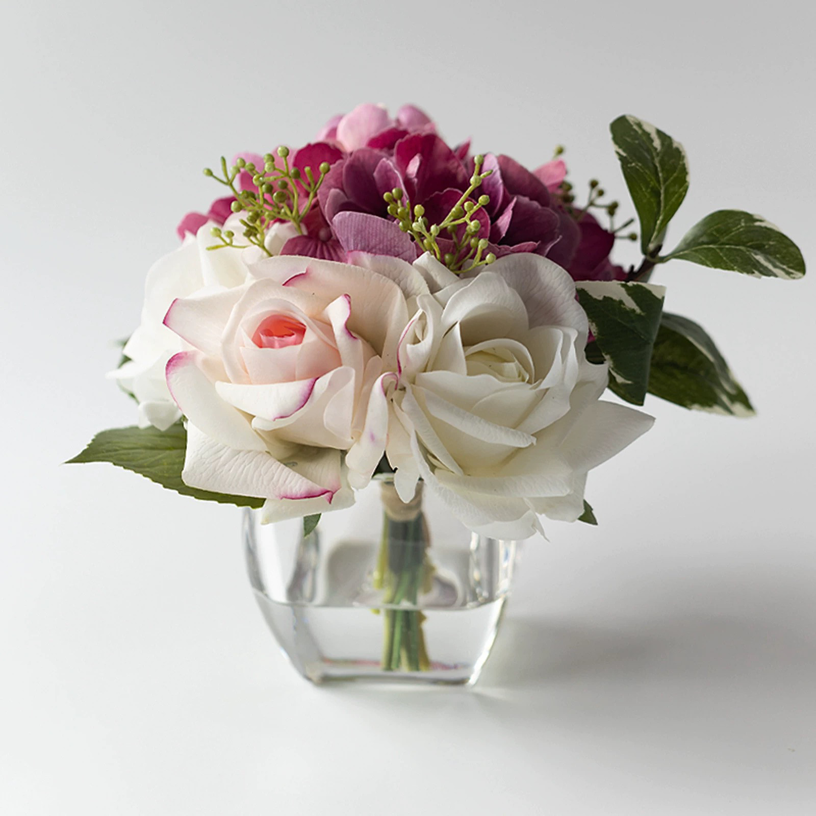 プレミアム リアルタッチ 保湿ローズ＆アジサイ フェイクウォーターアレンジメント（4色展開）