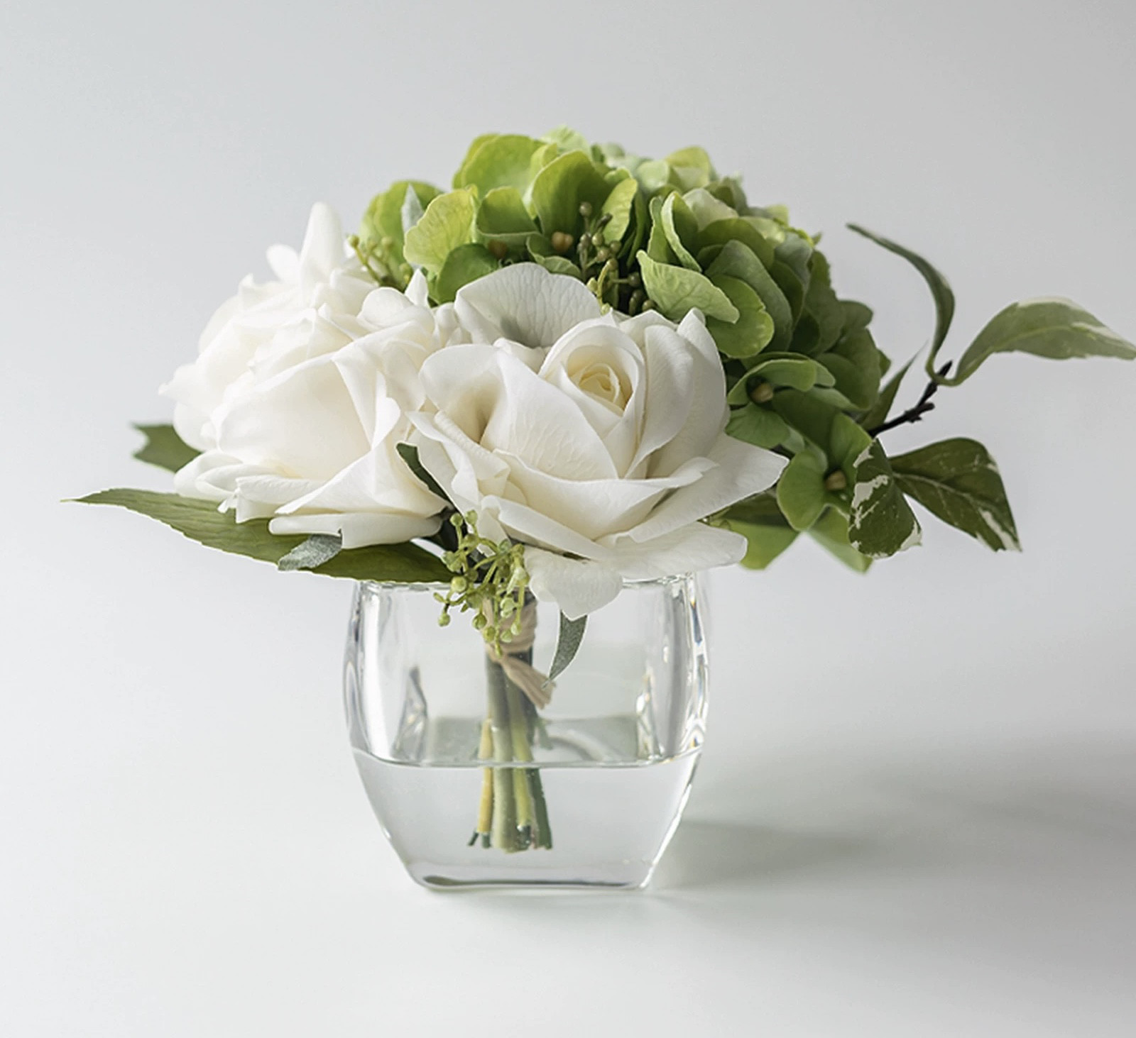 プレミアム リアルタッチ 保湿ローズ＆アジサイ フェイクウォーターアレンジメント（4色展開）