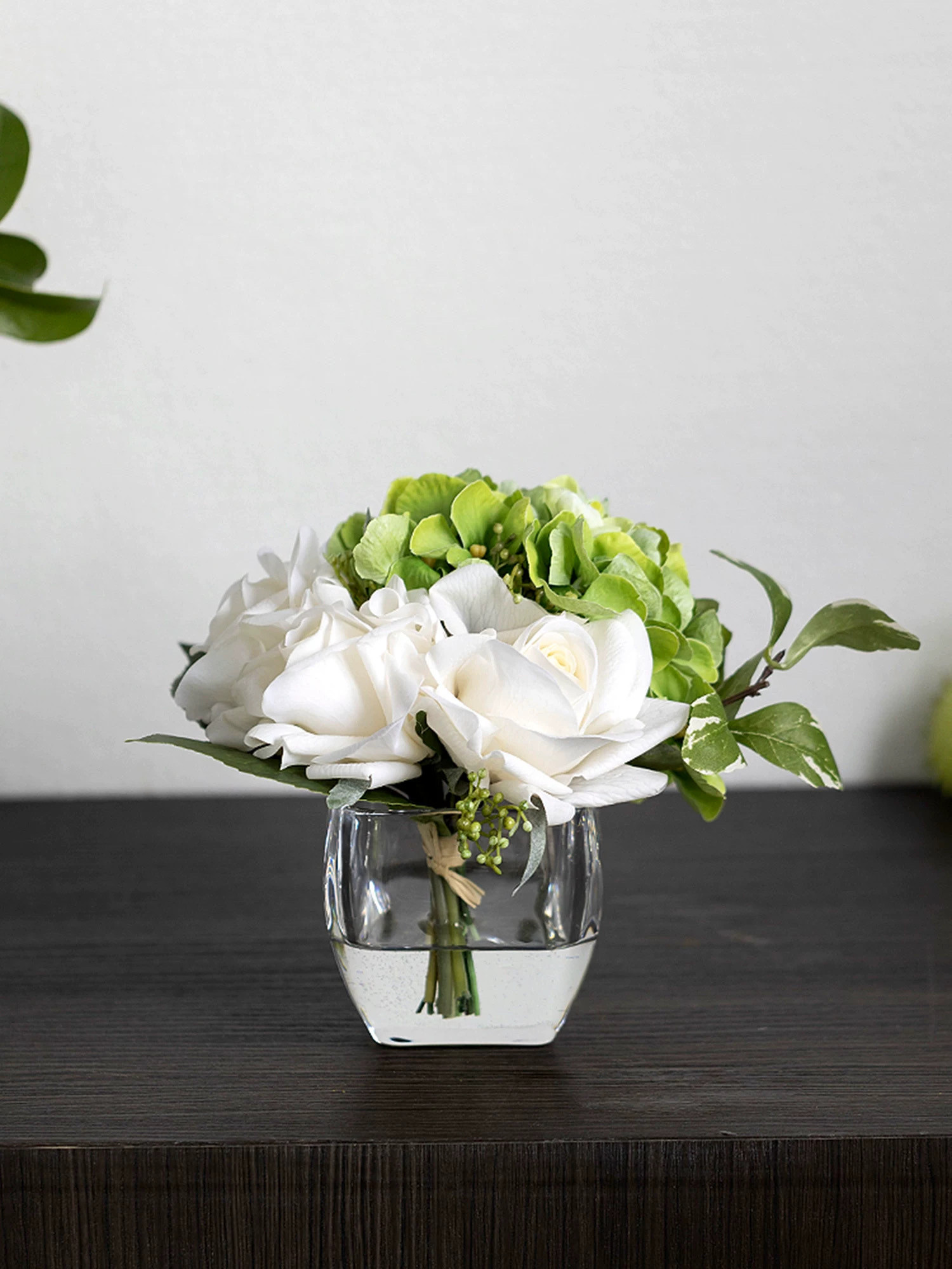 プレミアム リアルタッチ 保湿ローズ＆アジサイ フェイクウォーターアレンジメント（4色展開）