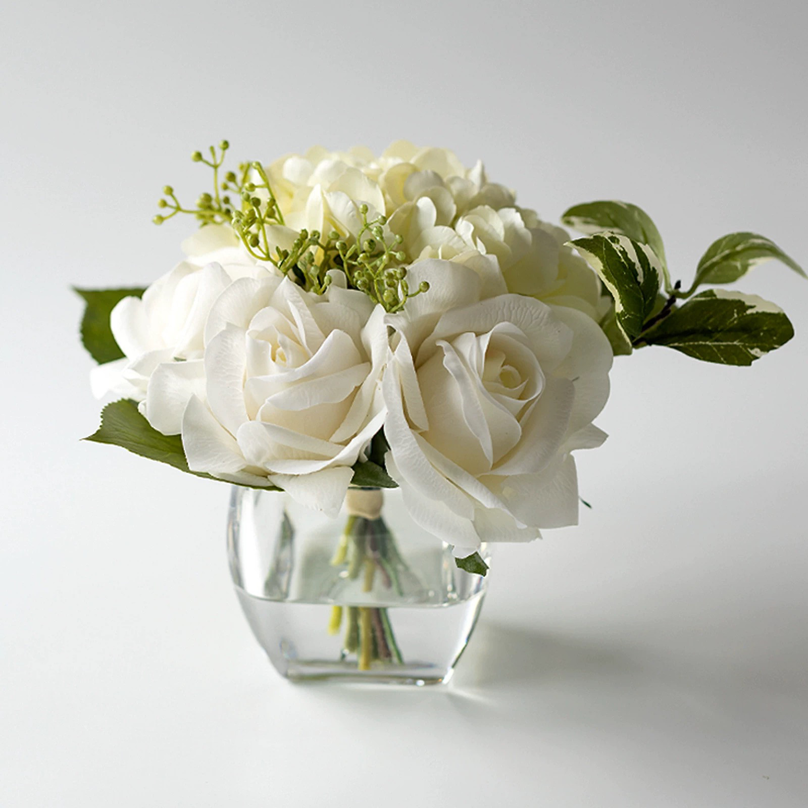 プレミアム リアルタッチ 保湿ローズ＆アジサイ フェイクウォーターアレンジメント（4色展開）