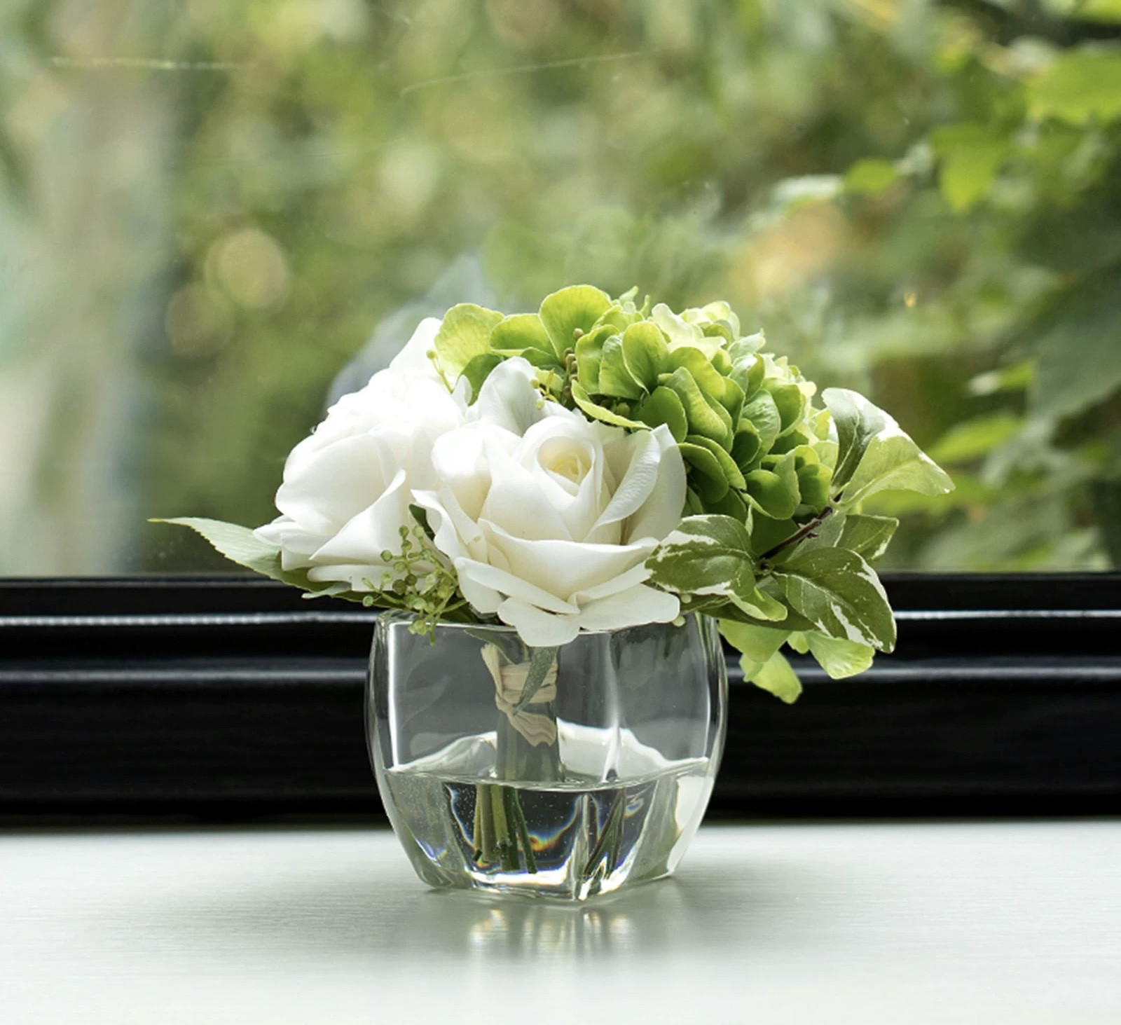 プレミアム リアルタッチ 保湿ローズ＆アジサイ フェイクウォーターアレンジメント（4色展開）