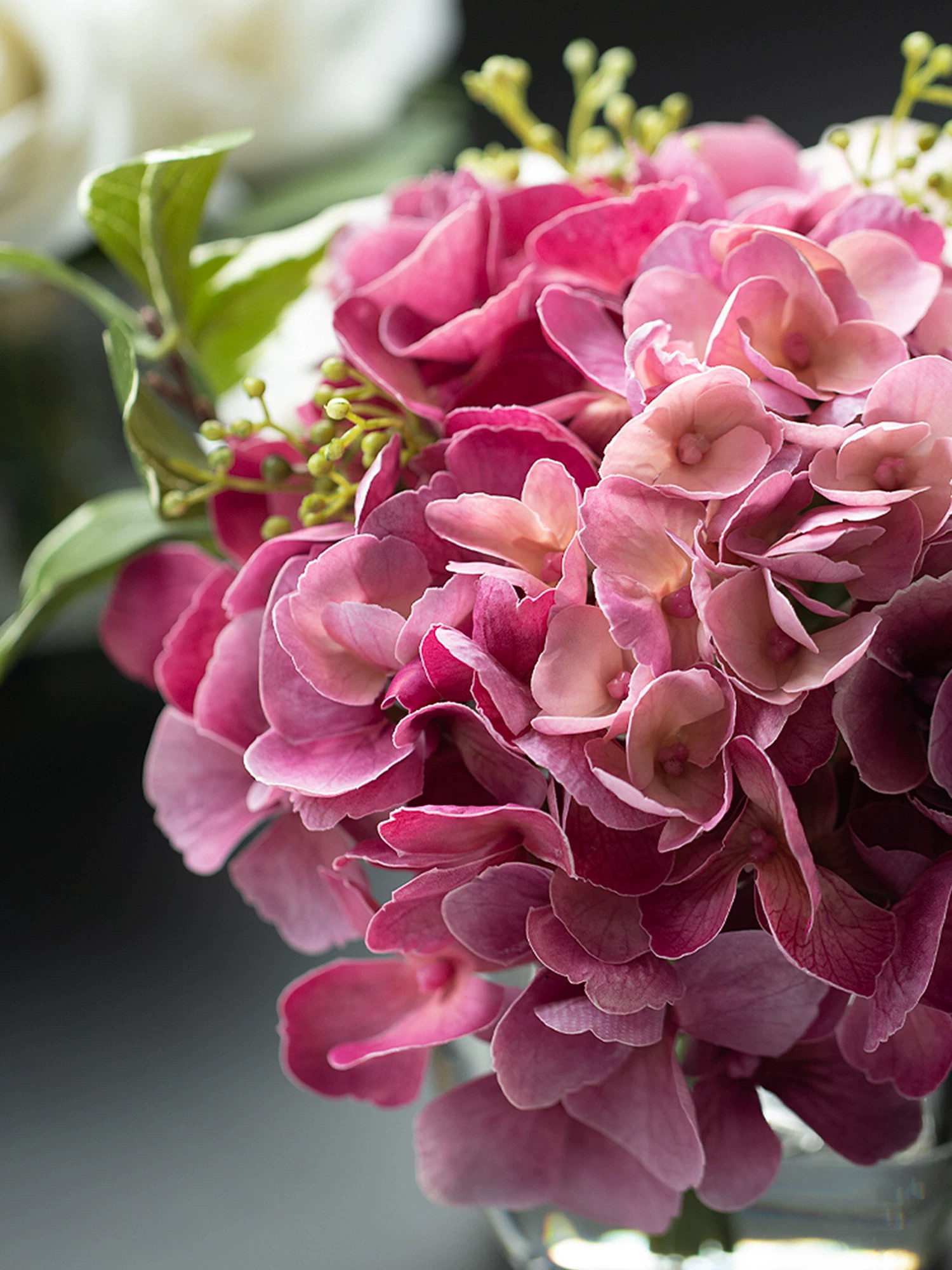 プレミアム リアルタッチ 保湿ローズ＆アジサイ フェイクウォーターアレンジメント（4色展開）