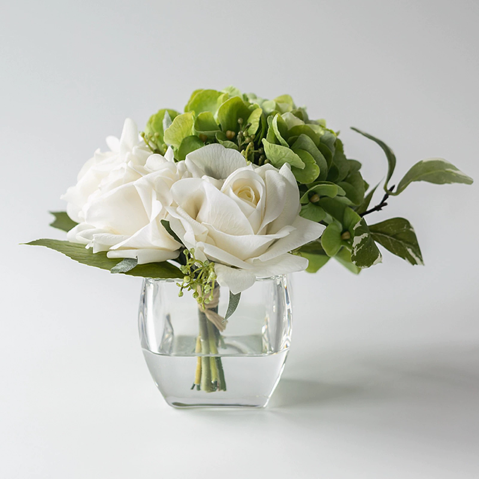 プレミアム リアルタッチ 保湿ローズ＆アジサイ フェイクウォーターアレンジメント（4色展開）