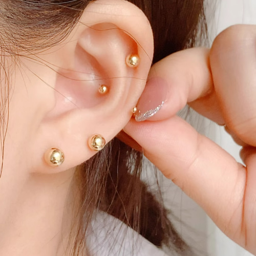 14K（片耳）K14YGネジ式 ピアスつけっぱなしOK 重ね付けボディピアス