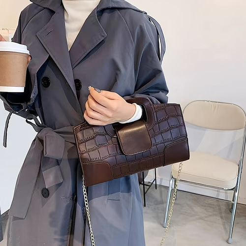 【102さま専用】ブラウン クロコダイルレザー ハンドバッグ　ショルダーバッグ クロコダイル ショルダーバッグ ハンドバッグ メンズ ブラック