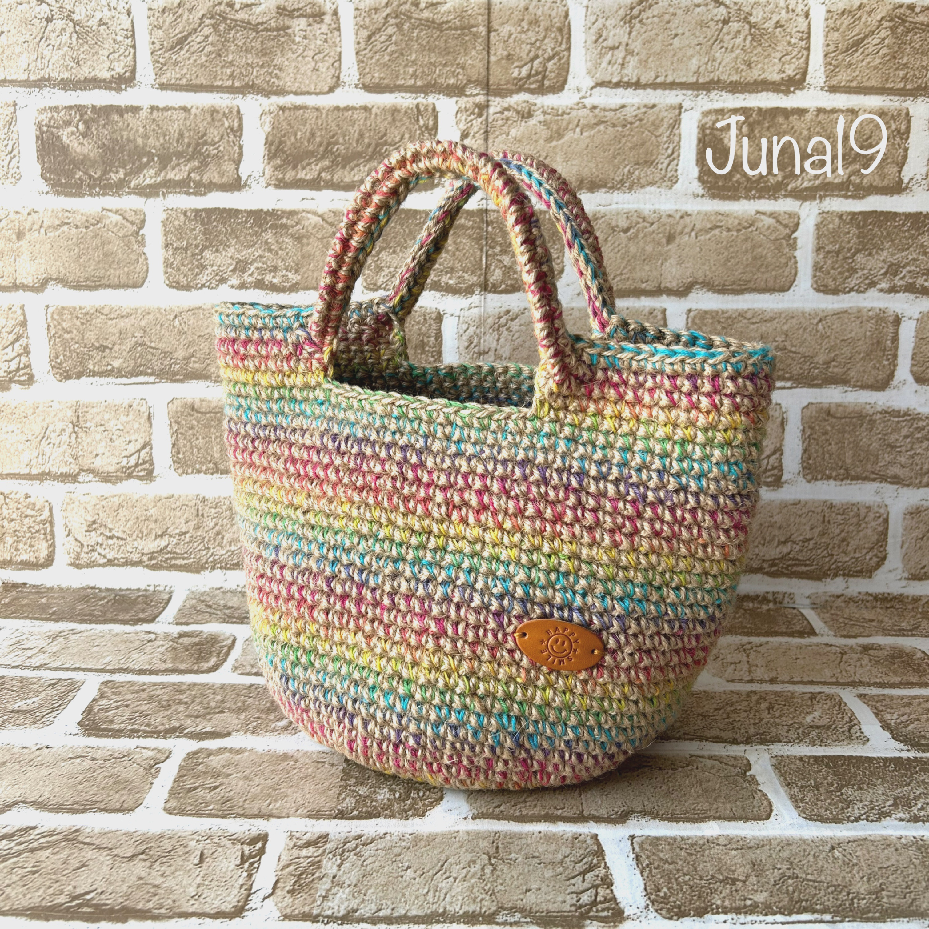 《MLサイズ》Opal 毛糸~サプライズ・レインボー~麻紐 引き揃え カラフル 彩色 麻ひもバッグ/オパール毛糸+麻ひも