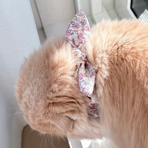 リバティいちごシュシュ首輪】猫首輪 ペット首輪 シュシュ首輪