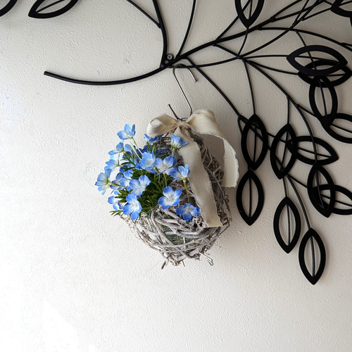 あふれる可愛さ！ネモフィラのブルーが素敵なかごアレンジメント 可憐