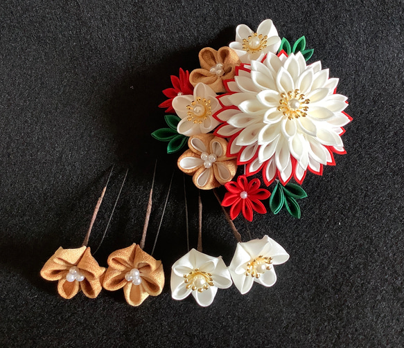 ゆうちゃん様オーダー品 つまみ細工の髪飾り かんざし 百福堂