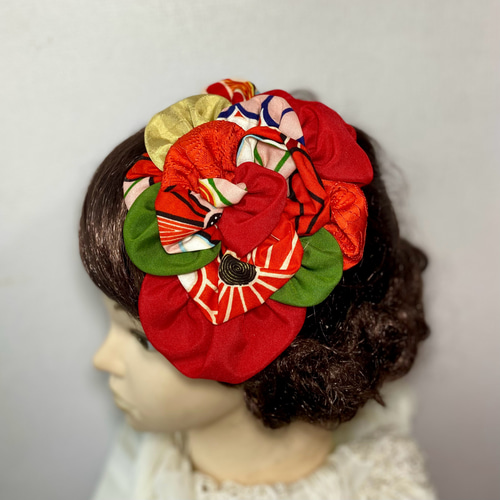 ❁︎Nao様❁︎ トーク帽 モダン花×帯重ね 成人式 髪飾り