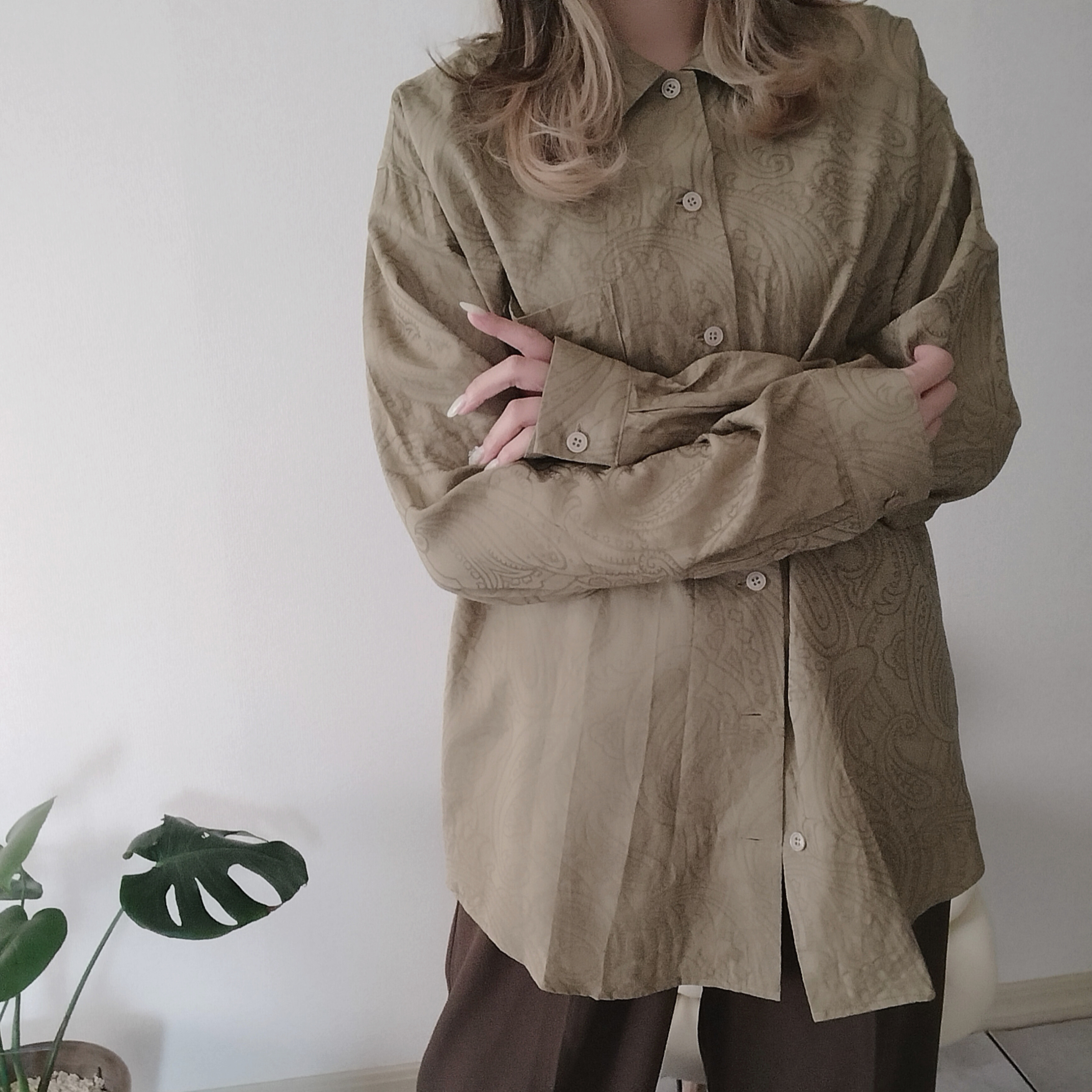 柄シャツ【洒々落々】(黄)　男女兼用　春服