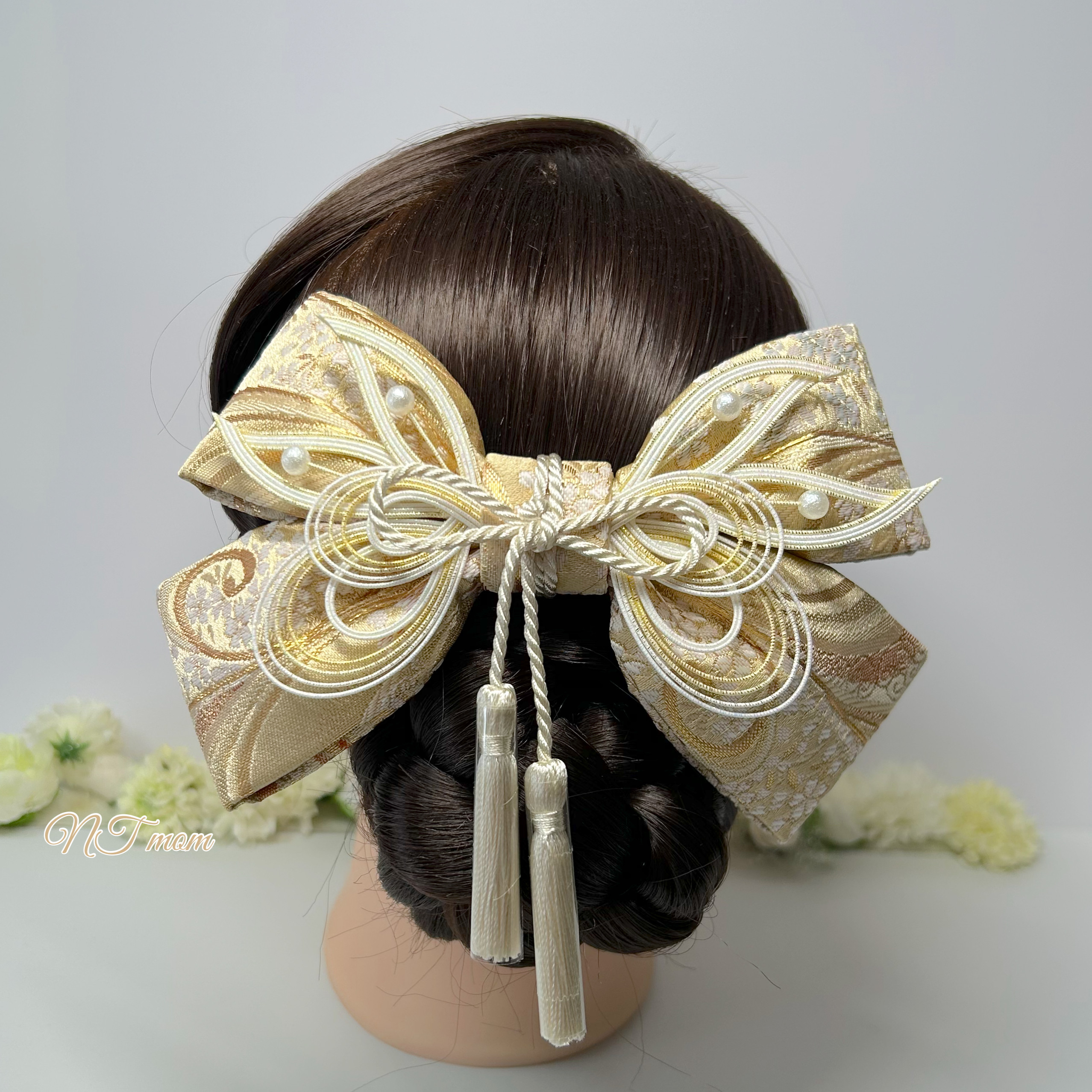 成人式卒業式結婚式・水引と西陣織金蘭のリボン・ゴールド