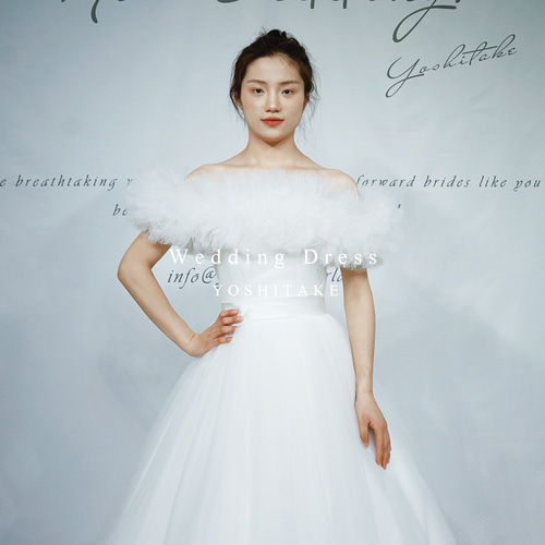 ウエディングドレス.白.チュール.オフショルダー.Aライン.結婚式.Y2499