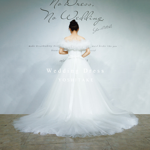 ウエディングドレス.白.チュール.オフショルダー.Aライン.結婚式.Y2499