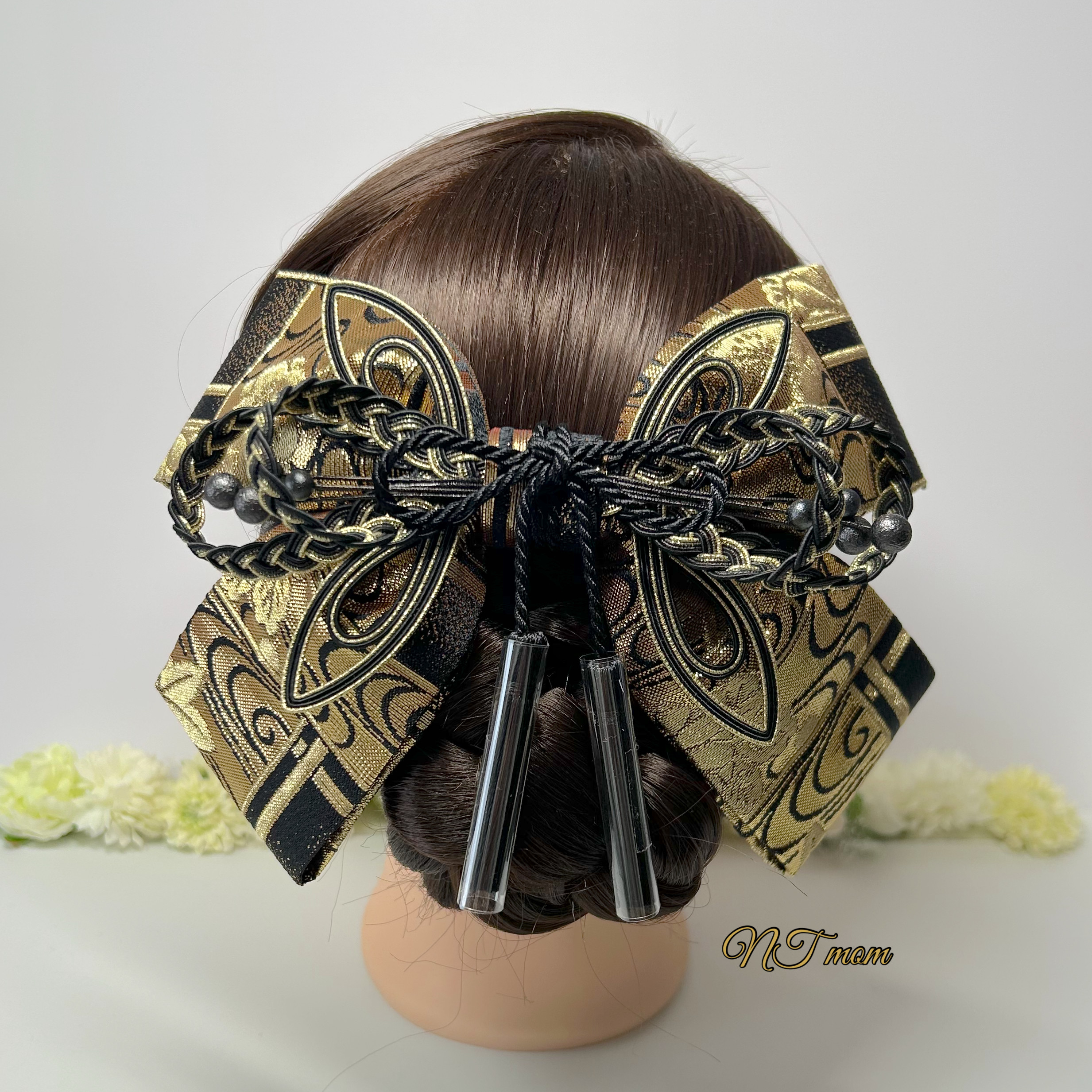 成人式卒業式結婚式・水引と西陣織金蘭のリボン・金黒