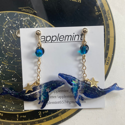 くじらの模様のピアス/イヤリング 青 イヤリング・ノンホールピアス