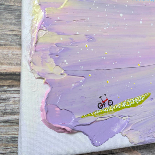 原画『なるようになるさ』テクスチャーアート 癒し 空 自転車 絵 絵画