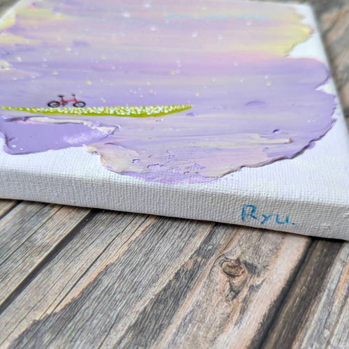 原画『なるようになるさ』テクスチャーアート 癒し 空 自転車 絵 絵画