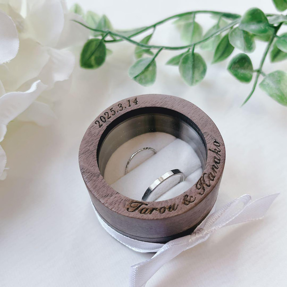 【木製ボックス ラウンドリングピロー】オーダーメイド指輪ケース 婚約指輪・ウェディング・リングピロー 結婚祝い ・ギフト 4枚目の画像