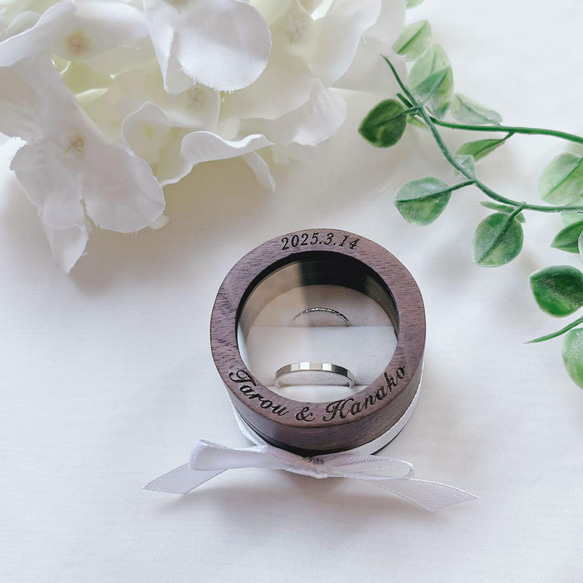 【木製ボックス ラウンドリングピロー】オーダーメイド指輪ケース 婚約指輪・ウェディング・リングピロー 結婚祝い ・ギフト 5枚目の画像