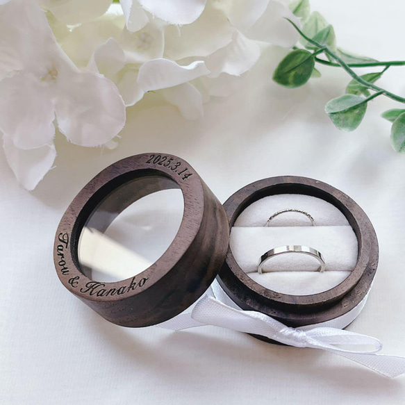 【木製ボックス ラウンドリングピロー】オーダーメイド指輪ケース 婚約指輪・ウェディング・リングピロー 結婚祝い ・ギフト 2枚目の画像
