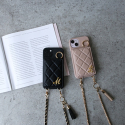 全機種iPhone17 16e 16pro 15 14 android キルティング ミラー ポケット付き スマホケース 8枚目の画像